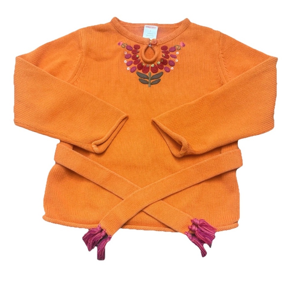 Gymboree Girls Size 5 Orange Sweater Sequins Flower Belted Peruvian‎ Doll Fall